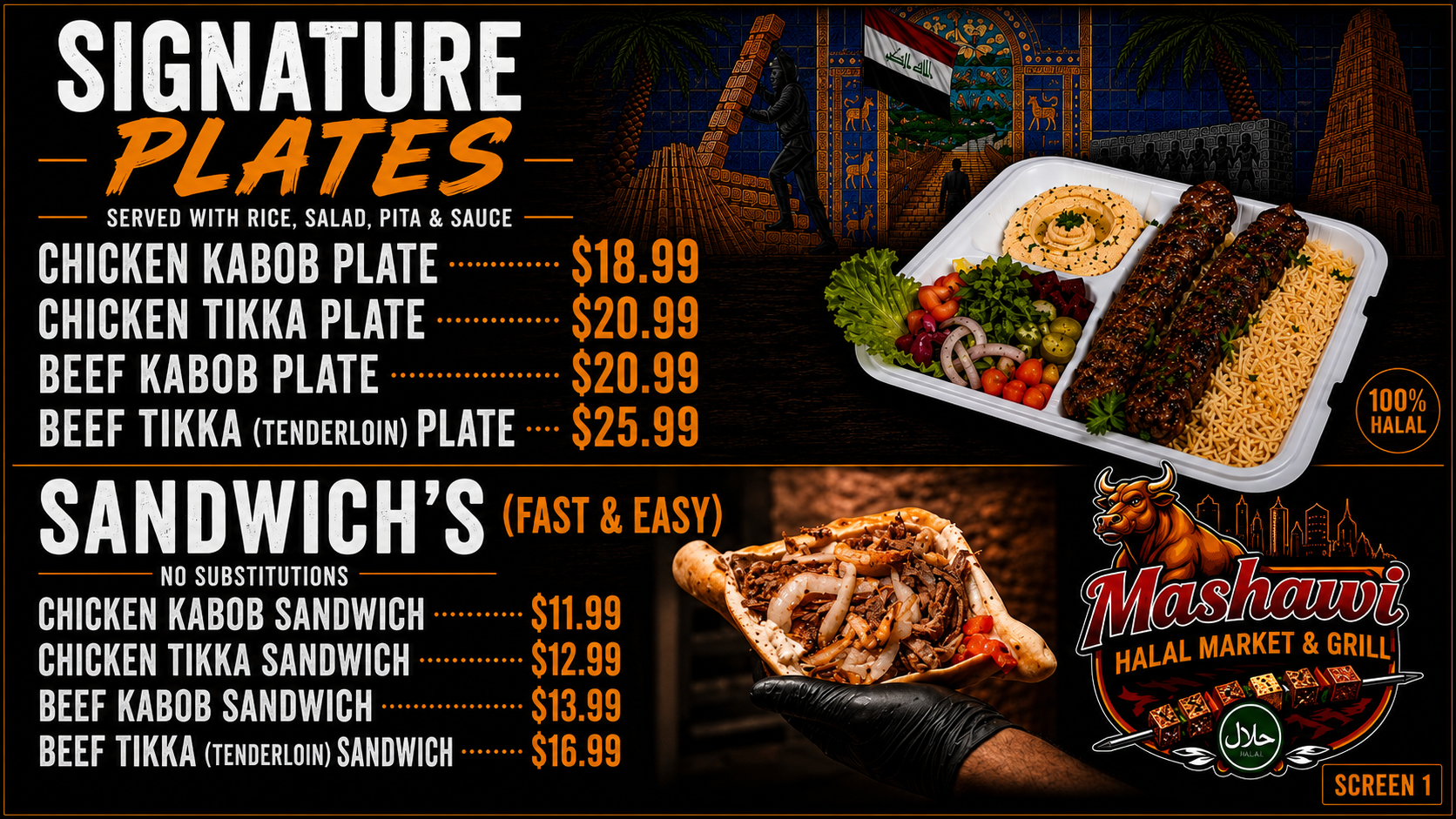 Signature plates and sandwiches menu